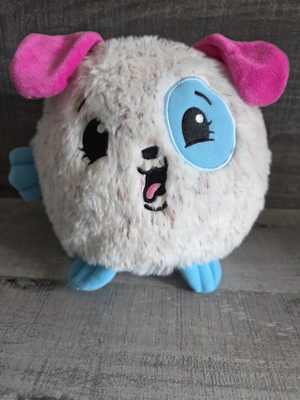 Pikmi Pops 7" Plush Puppy Dog White Grey Spot Eye Pink Moose b193